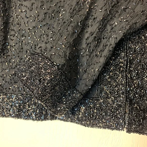 Vintage Patra Petite Black Beaded Silk Evening Jacket Cropped Size PM 80s 90s - Picture 9 of 16